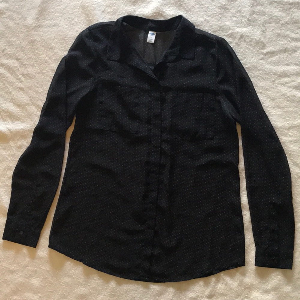 Sheer black and white polka dot blouse